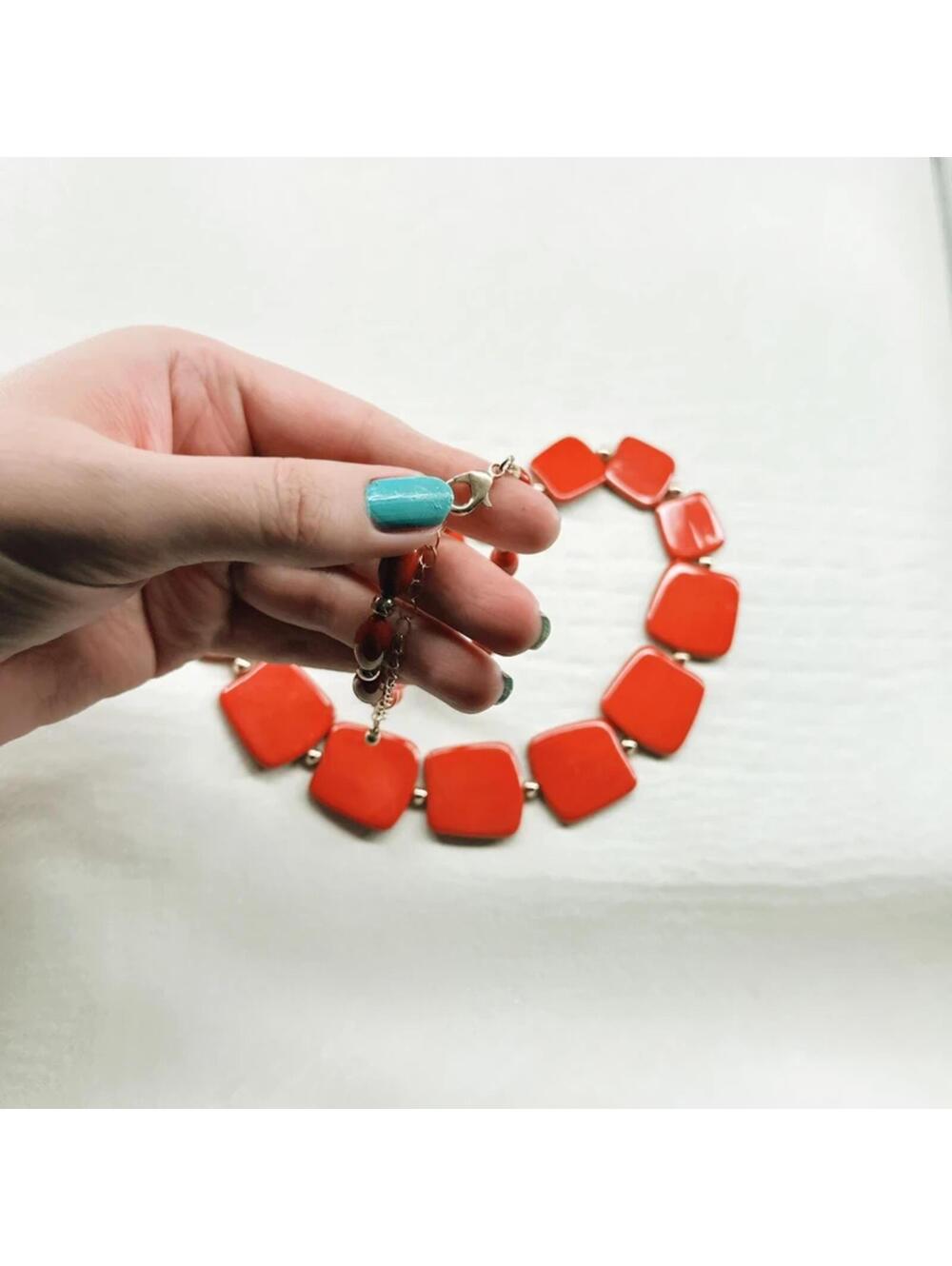 56a. Orange Goldtone Plastic Necklace - Picture 4 of 4